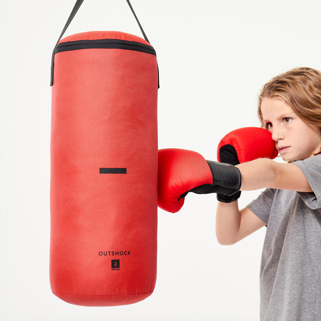 Kit sac de frappe, gants de boxe enfant - rouges